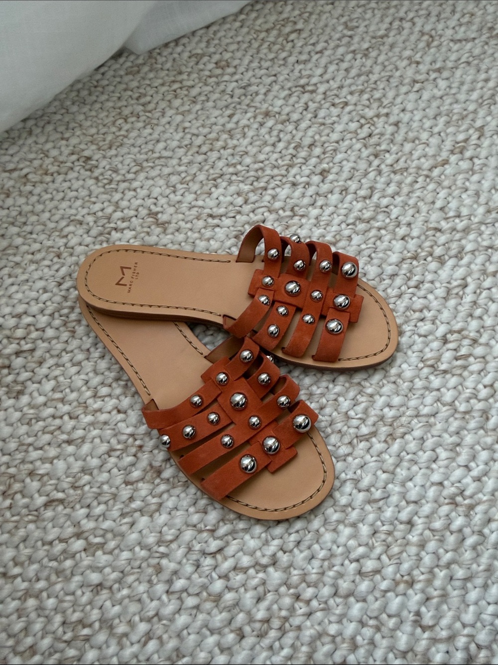 M. Gemi Cognac Leather Studded Slide Sandals